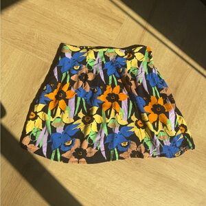Roxy Black Floral A-Line Mini Skirt with Blue, Yellow & Orange Blooms